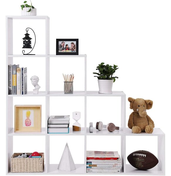 Könyvespolc, 10 kockás polc, 129,5 x 29 x 129,5 cm fehér