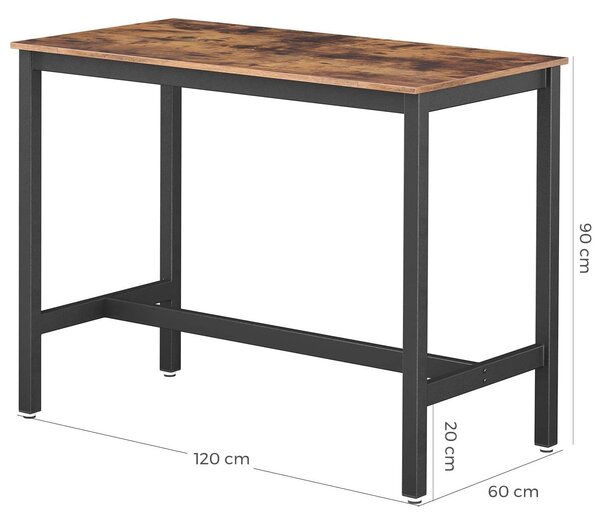 Bárasztal, stabil magas bárpult 120x60x90 cm, barna-fekete