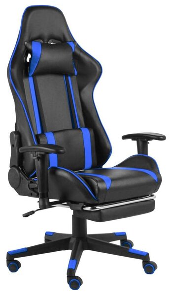 VidaXL műbőr PVC forgó Gamer szék lábtartóval #fekete-kék