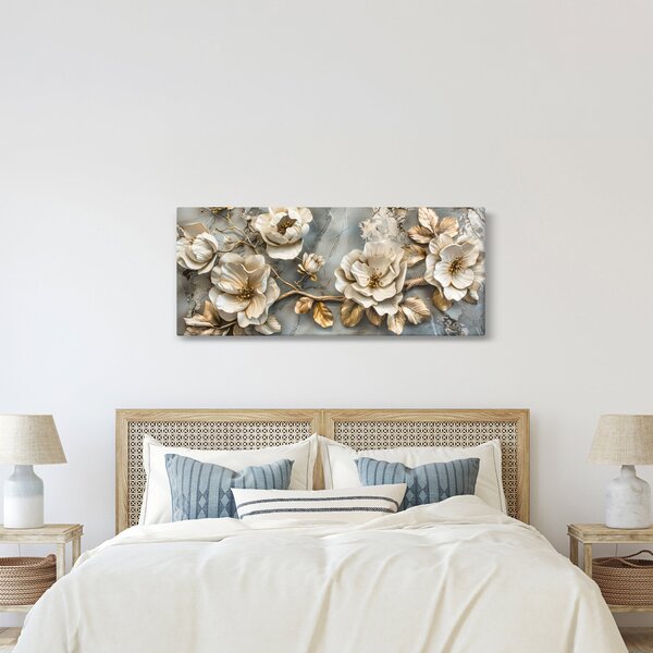 Kép - Márvány háttér virágokkal (120x50 cm)