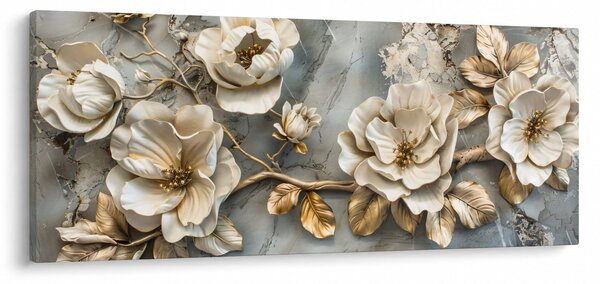 Kép - Márvány háttér virágokkal (120x50 cm)