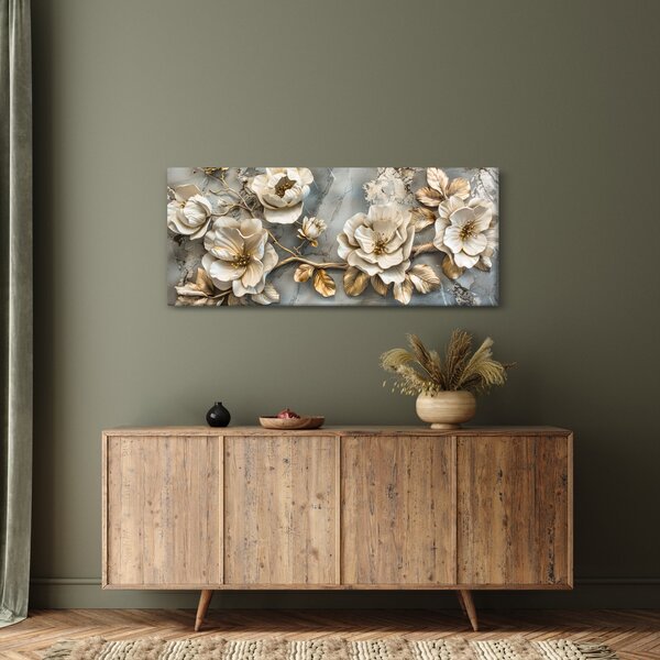 Kép - Márvány háttér virágokkal (120x50 cm)