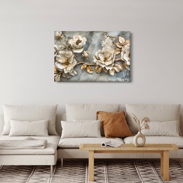 Kép - Márvány háttér virágokkal (90x60 cm)