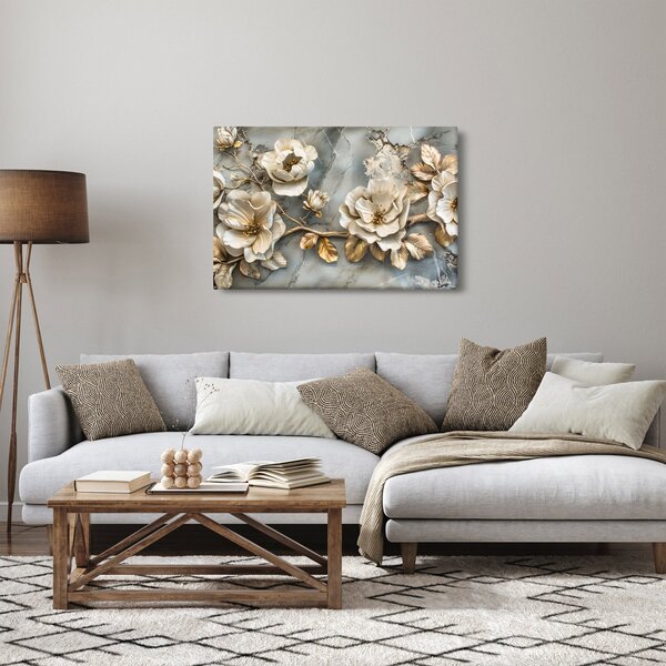 Kép - Márvány háttér virágokkal (90x60 cm)