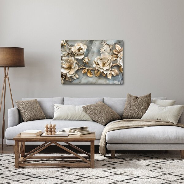 Kép - Márvány háttér virágokkal (70x50 cm)