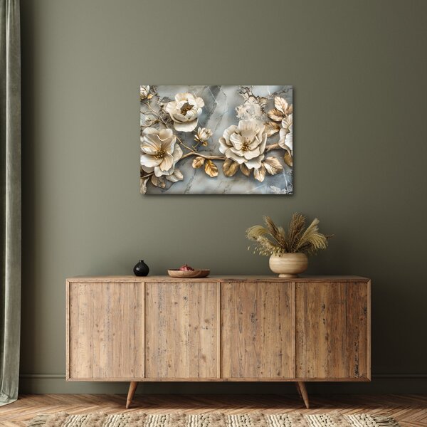 Kép - Márvány háttér virágokkal (70x50 cm)