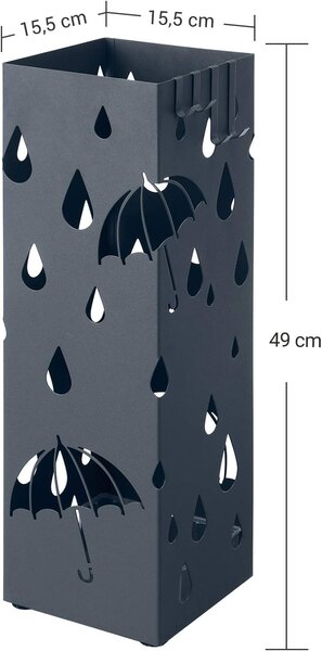Fém esernyőtartó vízgyűjtő tálcával és 4 kampóval, antracit