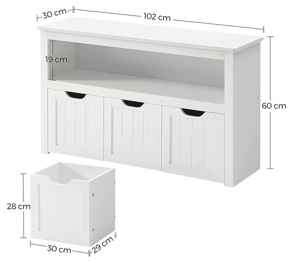 Játéktároló gyerekeknek, tárolódoboz kerekekkel, 102 x 60 x 30 cm, fehér
