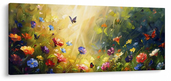 Kép - Tavaszi virágos rét, festmény (120x50 cm)
