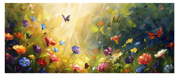 Kép - Tavaszi virágos rét, festmény (120x50 cm)
