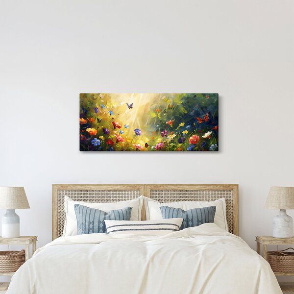 Kép - Tavaszi virágos rét, festmény (120x50 cm)