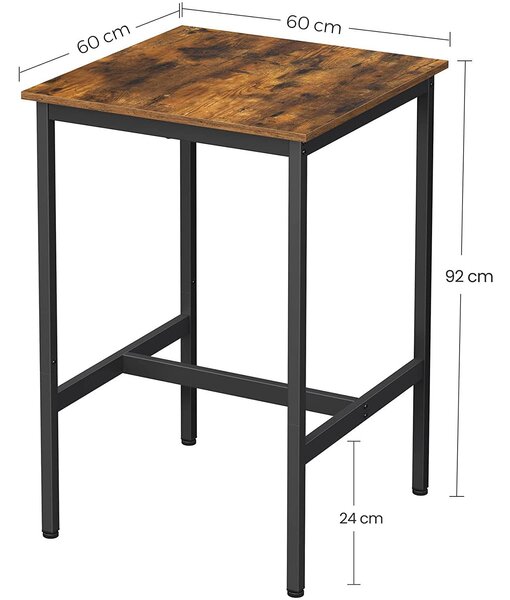 Szögletes magas bárasztal 60 x 60 x 90 cm, rusztikus barna és fekete