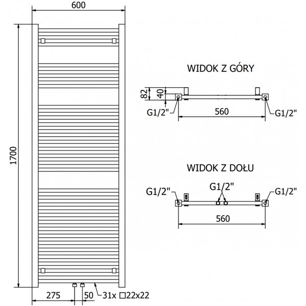 Mexen Pluton, elektromos fűtőelem 1700x600 mm + fűtőrúd 900 W, fehér, W106-1700-600-2900-20