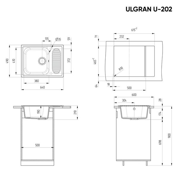 Ulgran U-202-342 Gránit Mosogatótálca - Csepegtetőtálcás, Grafit