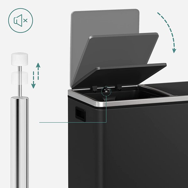 Légmentes fém pedálos dupla szemetes 2 x 30l, 15 szemeteszsákkal, fekete