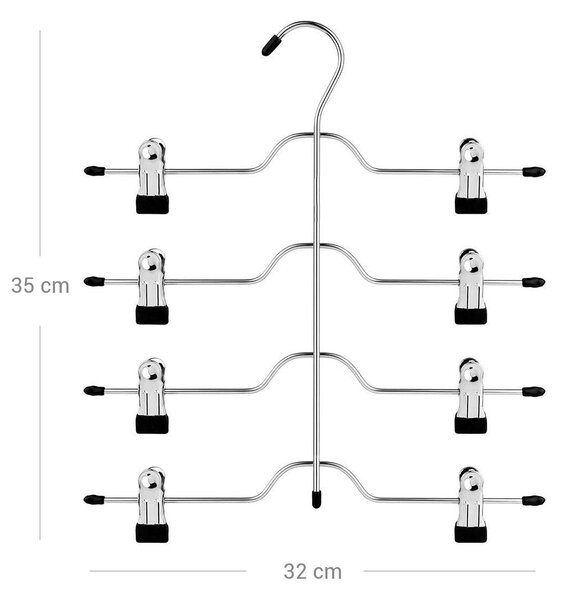 Helytakarékos 4 szintes fém nadrágakasztó 8 db készlet, 32 cm, ezüst és fekete