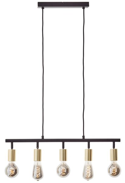 Tiffany rúd függeszték lámpa 5xE27, matt fekete, csiszolt sárgaréz - Brilliant-99684/78