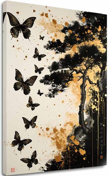 A kép vásznon Butterfly Harmony - Fekete és arany design