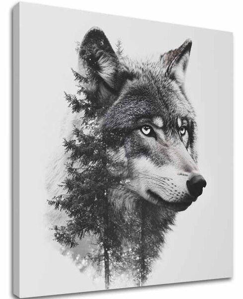 Vászonfestmény Wolf View - Modern fekete-fehér motívum