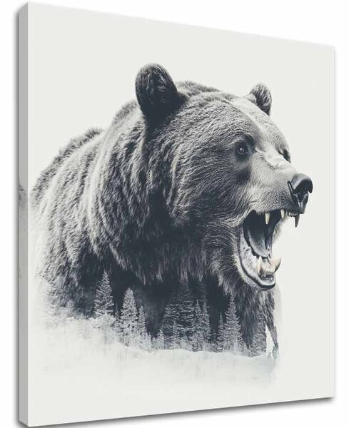 A kép a vásznon Bear in Fog - Forest Motif