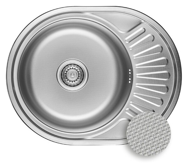 Kuchinox Normál, 1 rekeszes rozsdamentes mosogató 570x450x180 mm csepegtetővel, rovátkolt díszítéssel, acél, LAV-SGN_383T