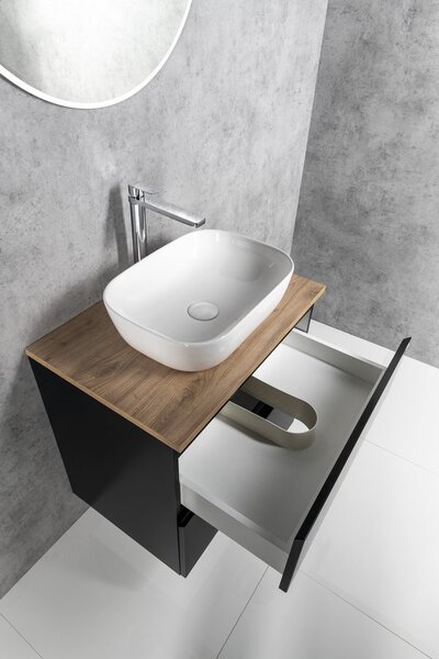 Aqualine Aqualine, ALTAIR szekrény felsővel 68 cm, fekete matt/emporio tölgy, AI670-01