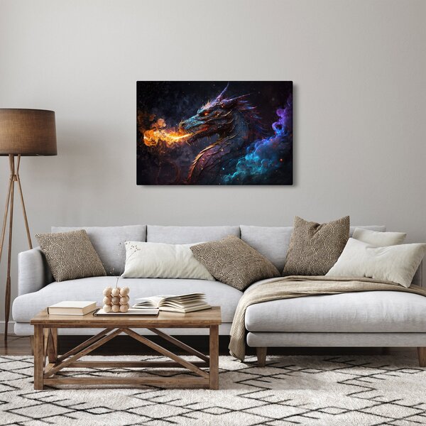 Kép - Lángokat köpködő sárkány (90x60 cm)