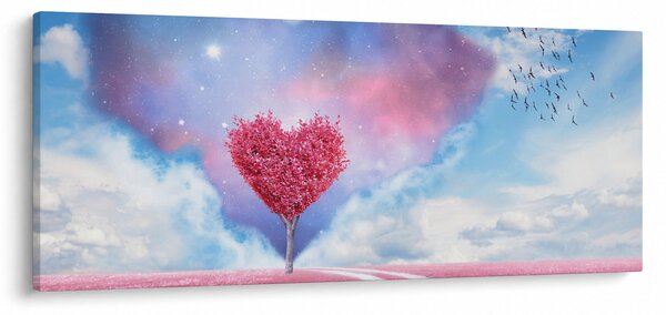 Kép - Rózsaszín szív fa (120x50 cm)