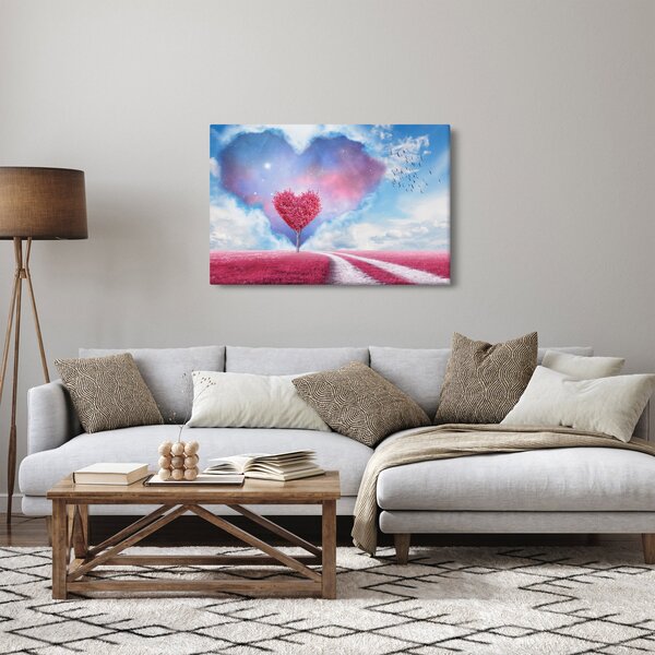 Kép - Rózsaszín szív fa (90x60 cm)