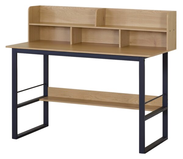 Intenso Home polcos íróasztal / számítógépasztal 120x60cm | Masszív fém váz, fekete - aranytölgy szín