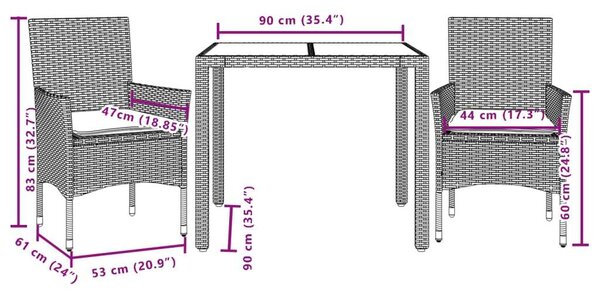 VidaXL Polyrattan Kerti Étkezőgarnitúra - 3 részes