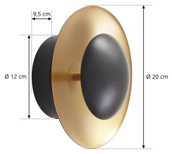 Lindby LED fali lámpa Tiama, fém, fekete/arany, Ø 20 cm, Fekete, Nappali / Étkező, fém, Modern