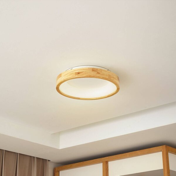 Lucande LED mennyezeti lámpa Samvel, Ø 40 cm, fa, Világos fa, Nappali / Étkező, Fa, Modern