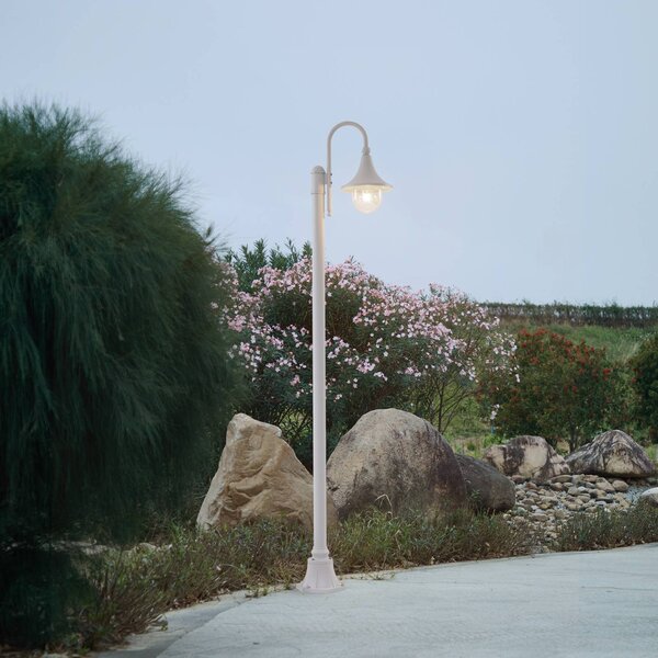 Lindby kültéri lámpa Daphne, 220 cm, fehér, fém, E27, dimmelhető, Fehér / opál, Alumínium, Antik