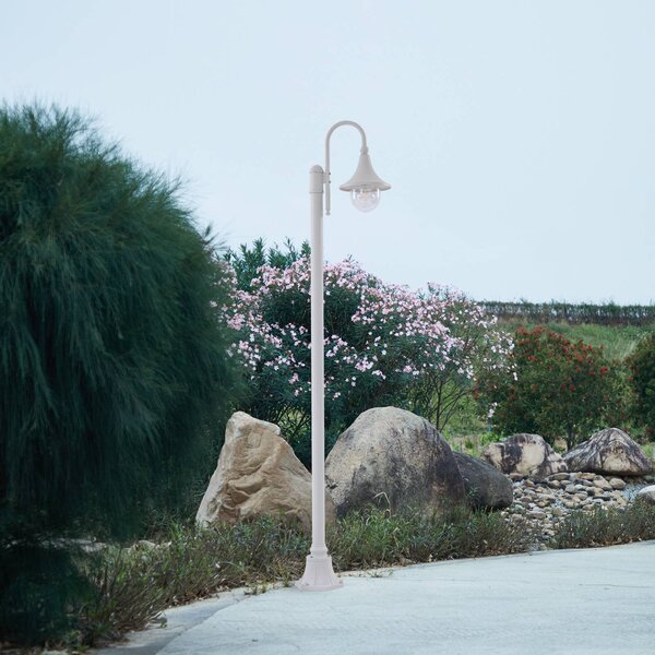 Lindby kültéri lámpa Daphne, 220 cm, fehér, fém, E27, dimmelhető, Fehér / opál, Alumínium, Antik