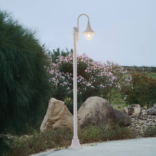 Lindby kültéri lámpa Daphne, 220 cm, fehér, fém, E27, dimmelhető, Fehér / opál, Alumínium, Antik