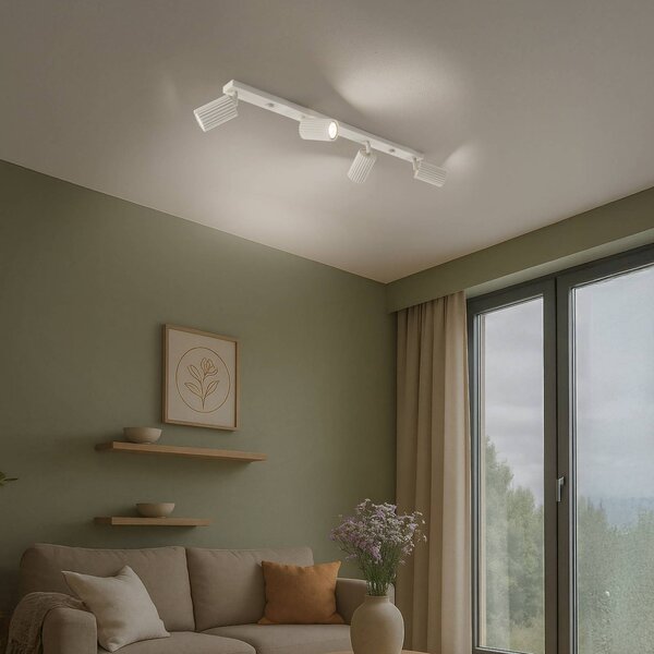 SOLLUX LIGHTING Carbon mennyezeti spotlámpa, bézs, 81 cm hosszú, alumínium, 4 lámpás., dimmelhető, Krém / borostyánsárga, Nappali / Étkező, Alumínium, Modern