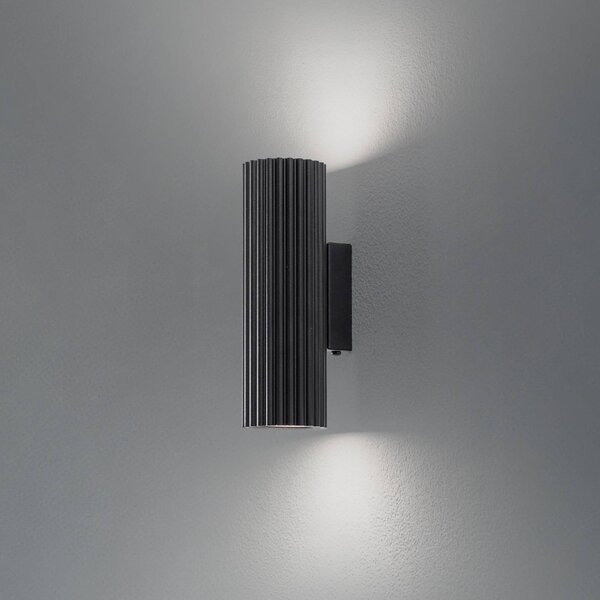 SOLLUX LIGHTING Carbon fali lámpa, fekete, 20 cm magas, alumínium, 2 lámpás., dimmelhető, Fekete, Nappali / Étkező, Alumínium, Modern
