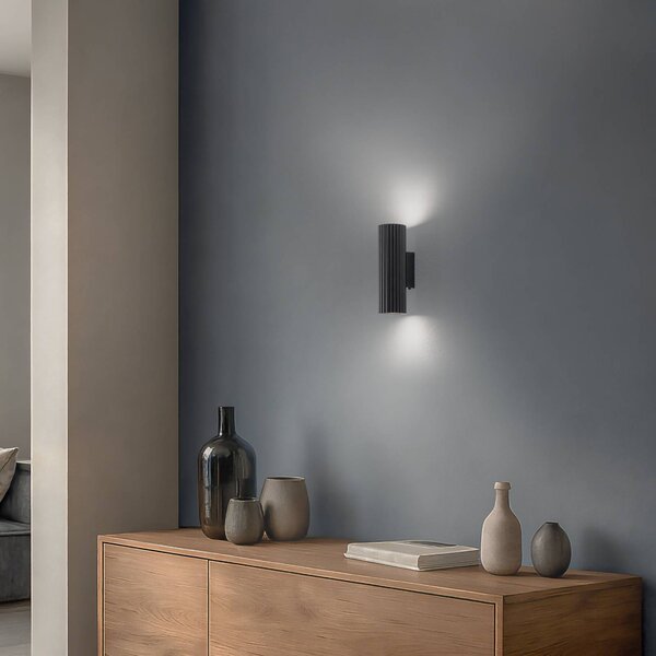 SOLLUX LIGHTING Carbon fali lámpa, fekete, 20 cm magas, alumínium, 2 lámpás., dimmelhető, Fekete, Nappali / Étkező, Alumínium, Modern