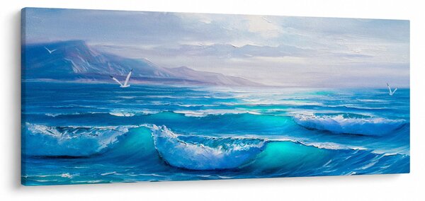 Kép - Olajfestmény a tengerről sirályokkal (120x50 cm)