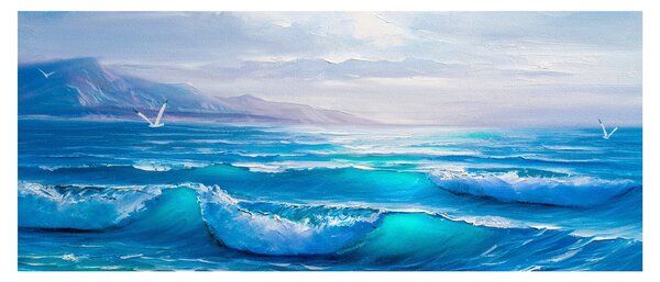 Kép - Olajfestmény a tengerről sirályokkal (120x50 cm)