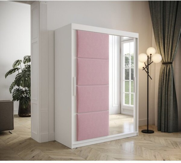 TALIA tolóajtós szekrény 150 cm - fehér / rózsaszín