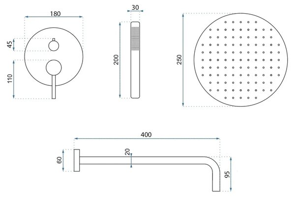 Beépített Zuhanyszett Rea Argon Nickel Brush + BOX