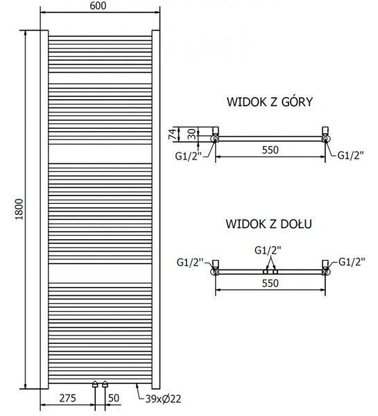 Mexen Mars, elektromos fűtőelem 1800x600 mm, 900 W, arany fényes, W110-1800-600-2900-50