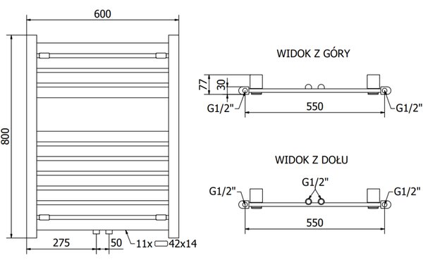 Mexen Uran, fűtőelem 800x600 mm, 331 W, króm, W105-0800-600-00-01
