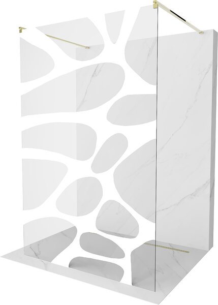 Mexen Kioto, átmenő zuhanyparaván 110 x 200 cm, 8mm átlátszó / fehér üvegminta, 2x arany stabilizáló távtartó, 800-110-002-50-97