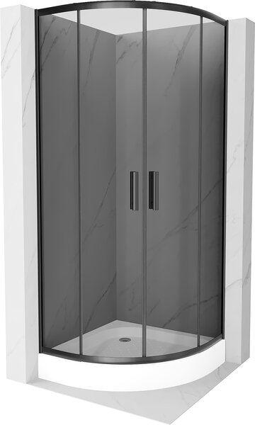 Mexen Rio, szögletes zuhany tolóajtóval 90 (ajtó) x 90 (ajtó) x 190 cm, 5mm szürke üveg, fekete profil + Rio zuhanytálca fehér, 863-090-090-70-40-4710