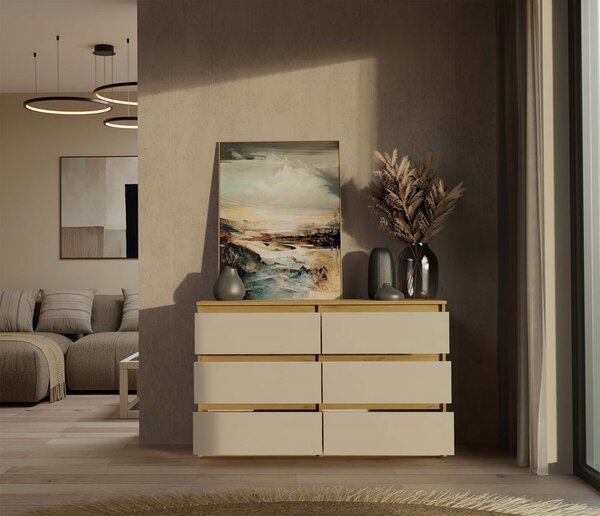 Aldabra M6 120 fiókos szekrény, 120x75x30 cm, tölgy-kasmír