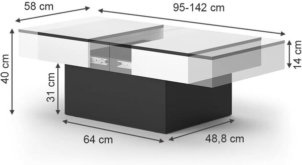 Vicco – Modern fekete-fehér dohányzóasztal bővíthető asztallappal