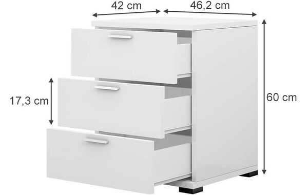 Vicco Marseille éjjeliszekrény, 3 fiókos, fehér